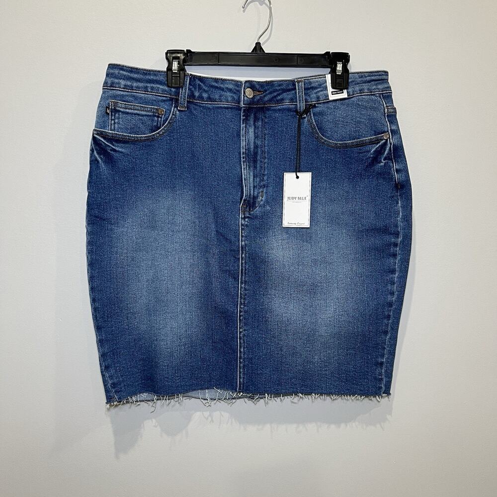Judy Blue High Waist Denim Skirt Size 2XL Raw Hem NWT Stretchy